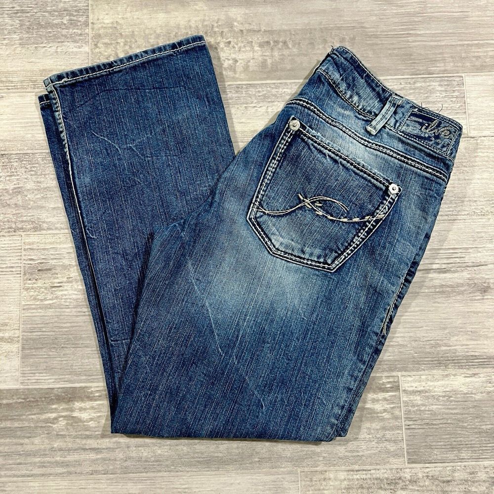 Silver Suki Capri Jeans Women's 31X25 Mid Rise Light Wash Fading Thick Stitching
